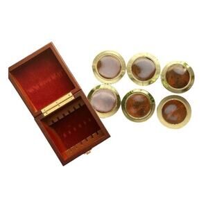 Vintage Rosewood Box with Six Round Silver Coasters